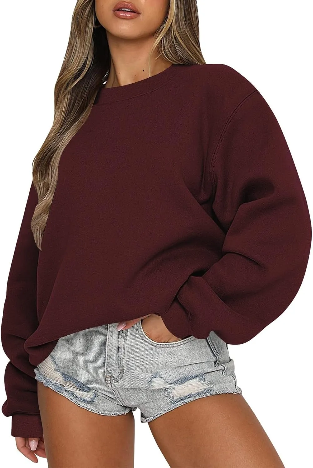 Oversized Sweatshirt for Women Fleece Crewneck Sweatshirts Pullover Tops Fall Sweaters Cute Hoodies Y2k Preppy Clothes