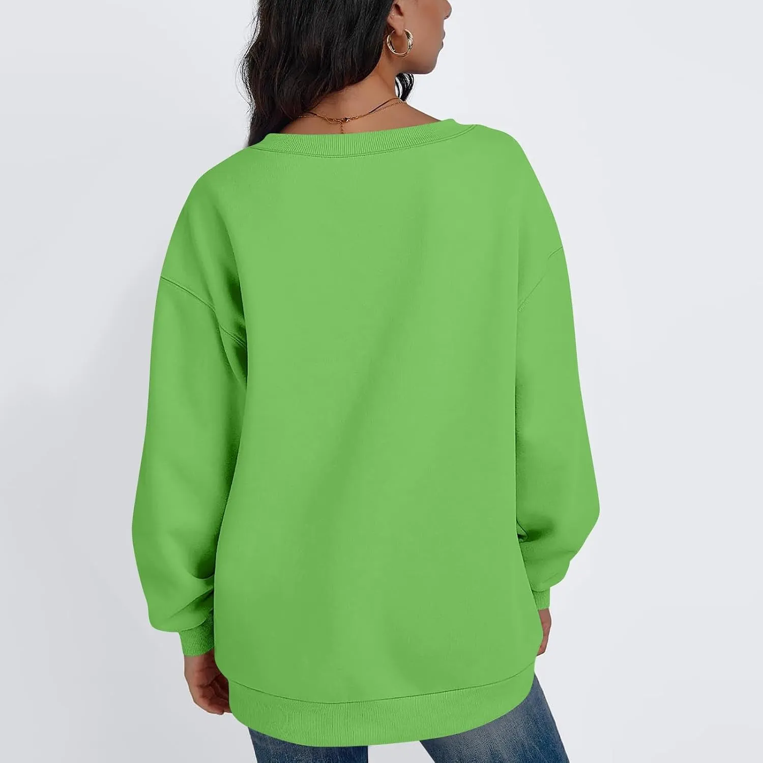 Oversized Sweatshirt for Women Fleece Hoodies Pullover V Neck Long Sleeve Shirts Sweatshirt No Hood Loose Fitting Tops