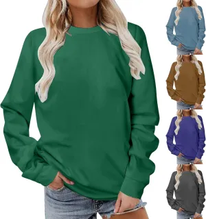 Oversized Sweatshirt for Women Long Sleeve Crewneck Sweatshirt Solid Color Casual Loose Sweatshirt Cute Pullover