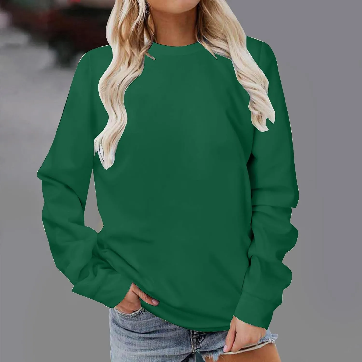 Oversized Sweatshirt for Women Long Sleeve Crewneck Sweatshirt Solid Color Casual Loose Sweatshirt Cute Pullover