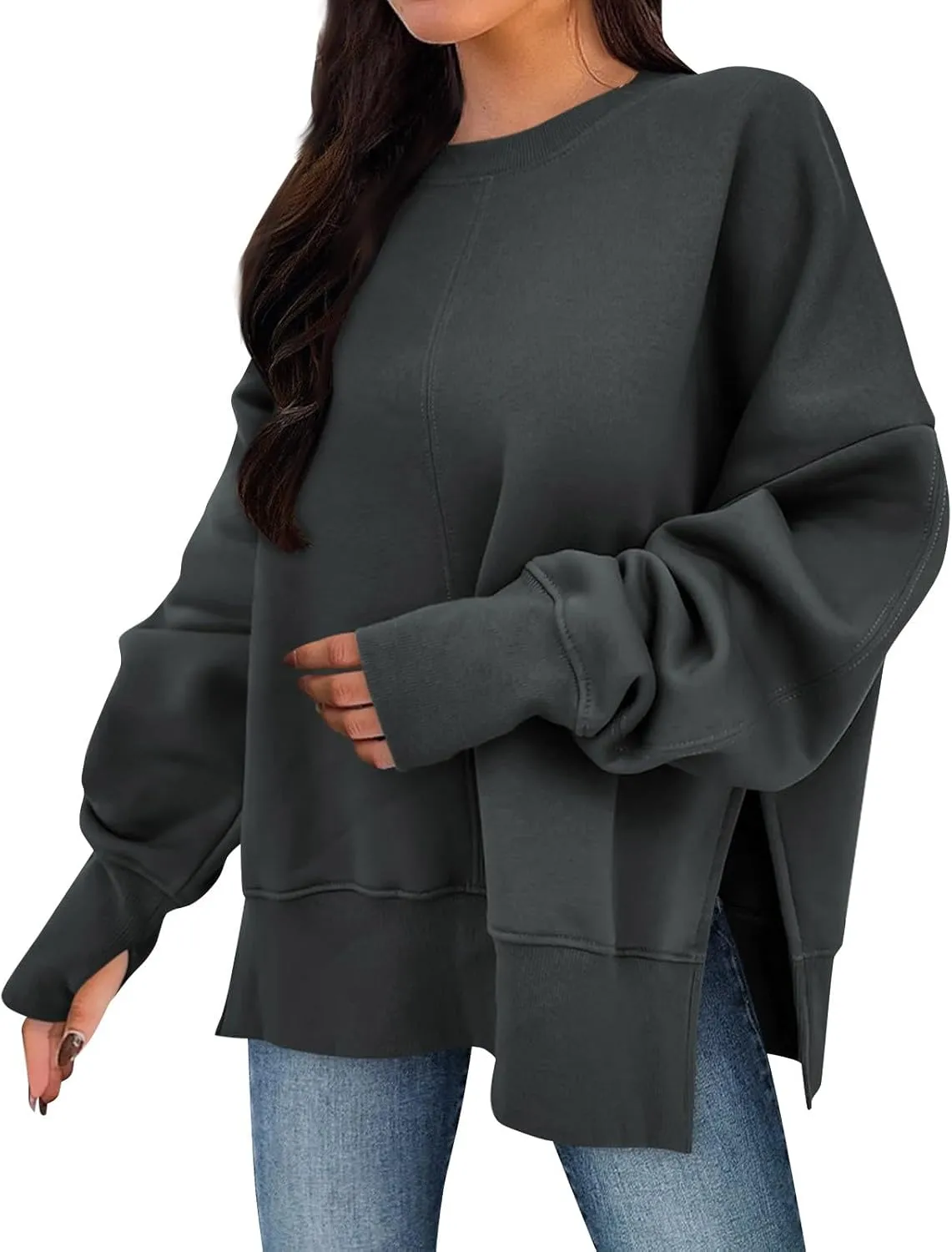 Oversized Sweatshirt for Women Loose Fit Crewneck Side Slit Draped Pullover Sweaters Casual Long Sleeve Comfrt Hoodies