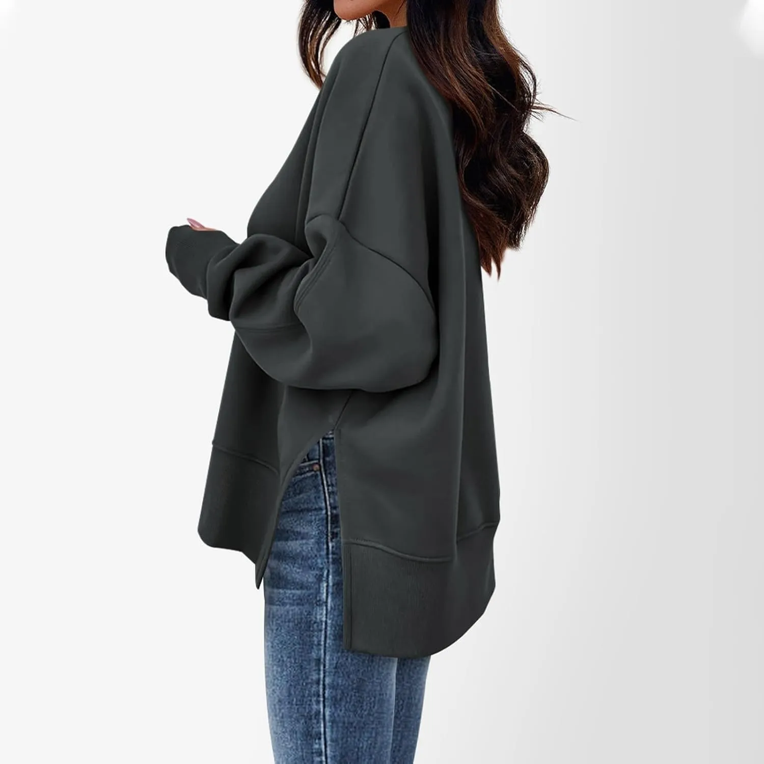 Oversized Sweatshirt for Women Loose Fit Crewneck Side Slit Draped Pullover Sweaters Casual Long Sleeve Comfrt Hoodies