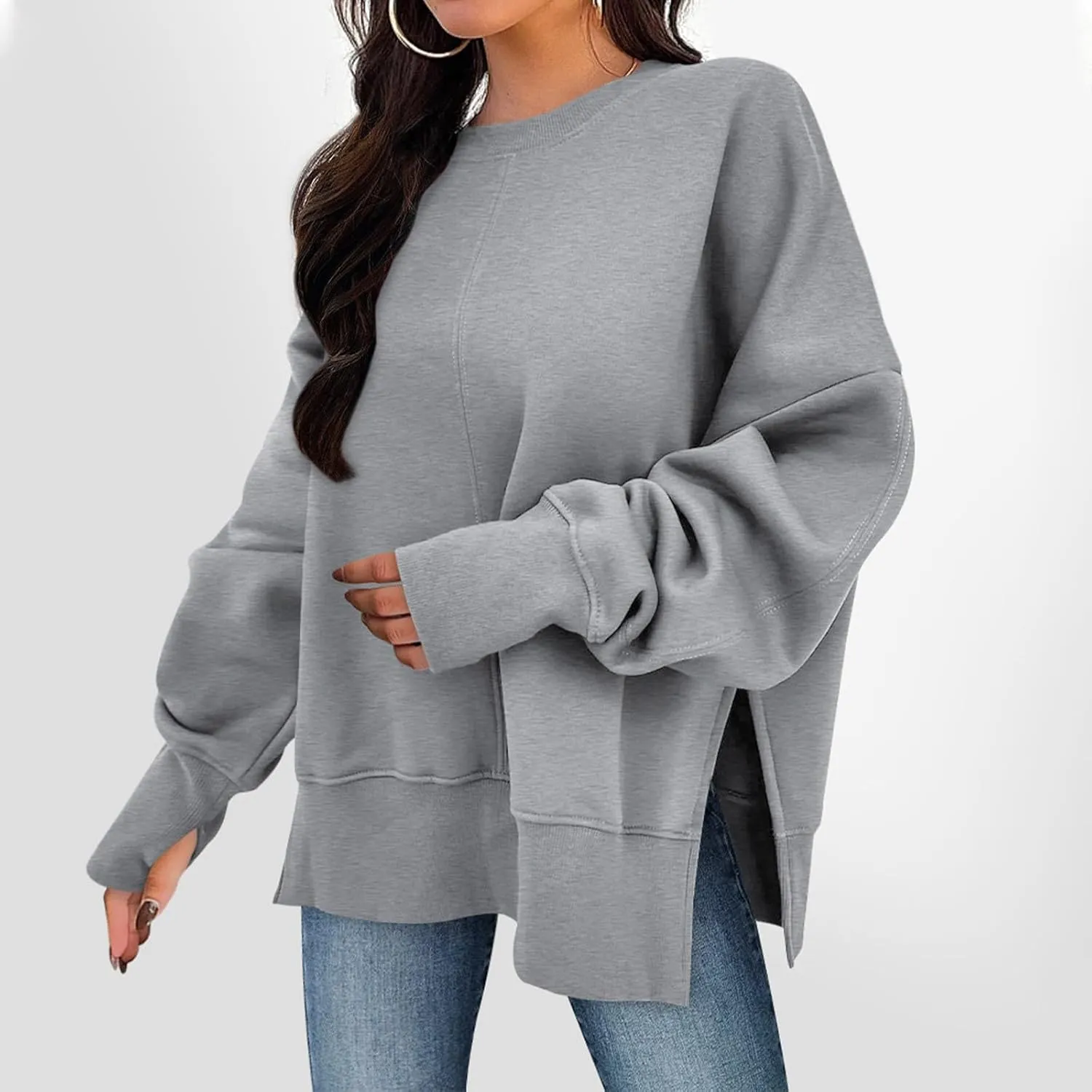 Oversized Sweatshirt for Women Loose Fit Crewneck Side Slit Draped Pullover Sweaters Casual Long Sleeve Comfrt Hoodies