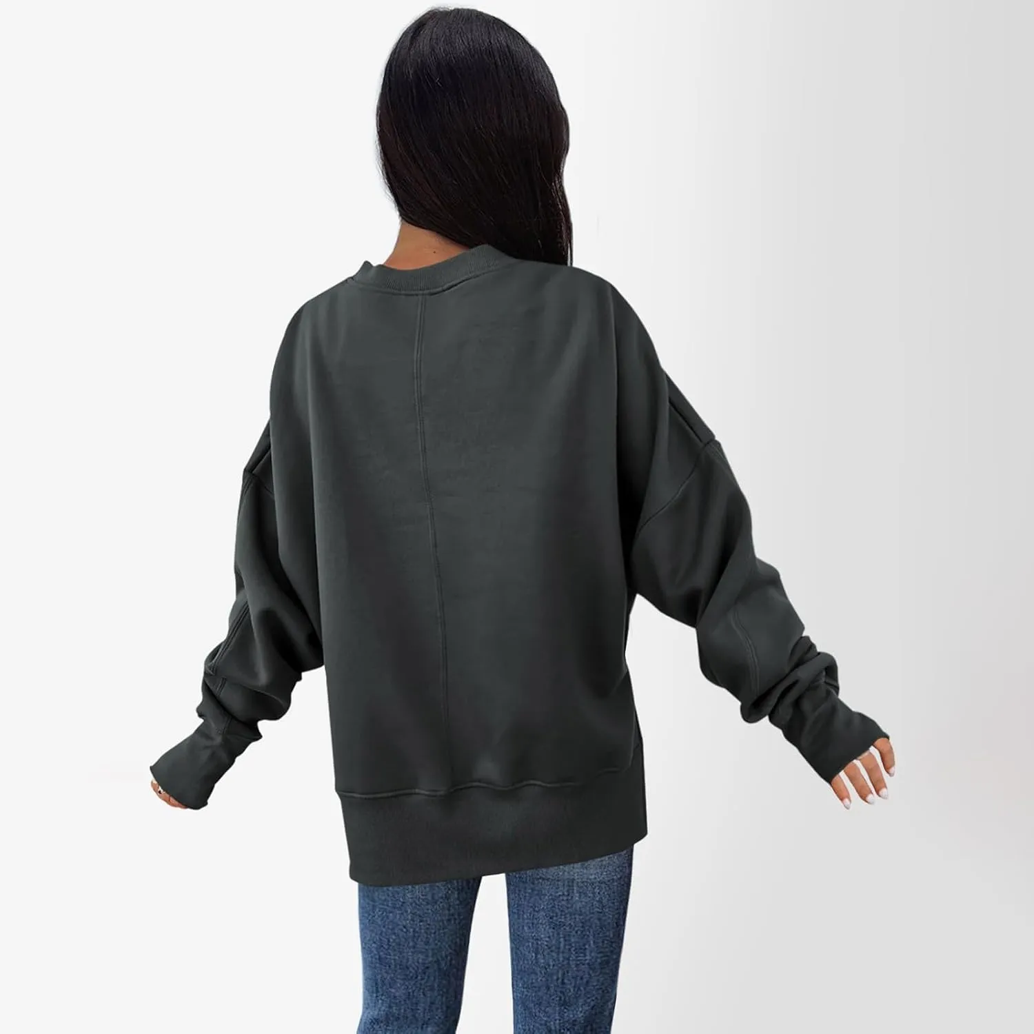 Oversized Sweatshirt for Women Loose Fit Crewneck Side Slit Draped Pullover Sweaters Casual Long Sleeve Comfrt Hoodies