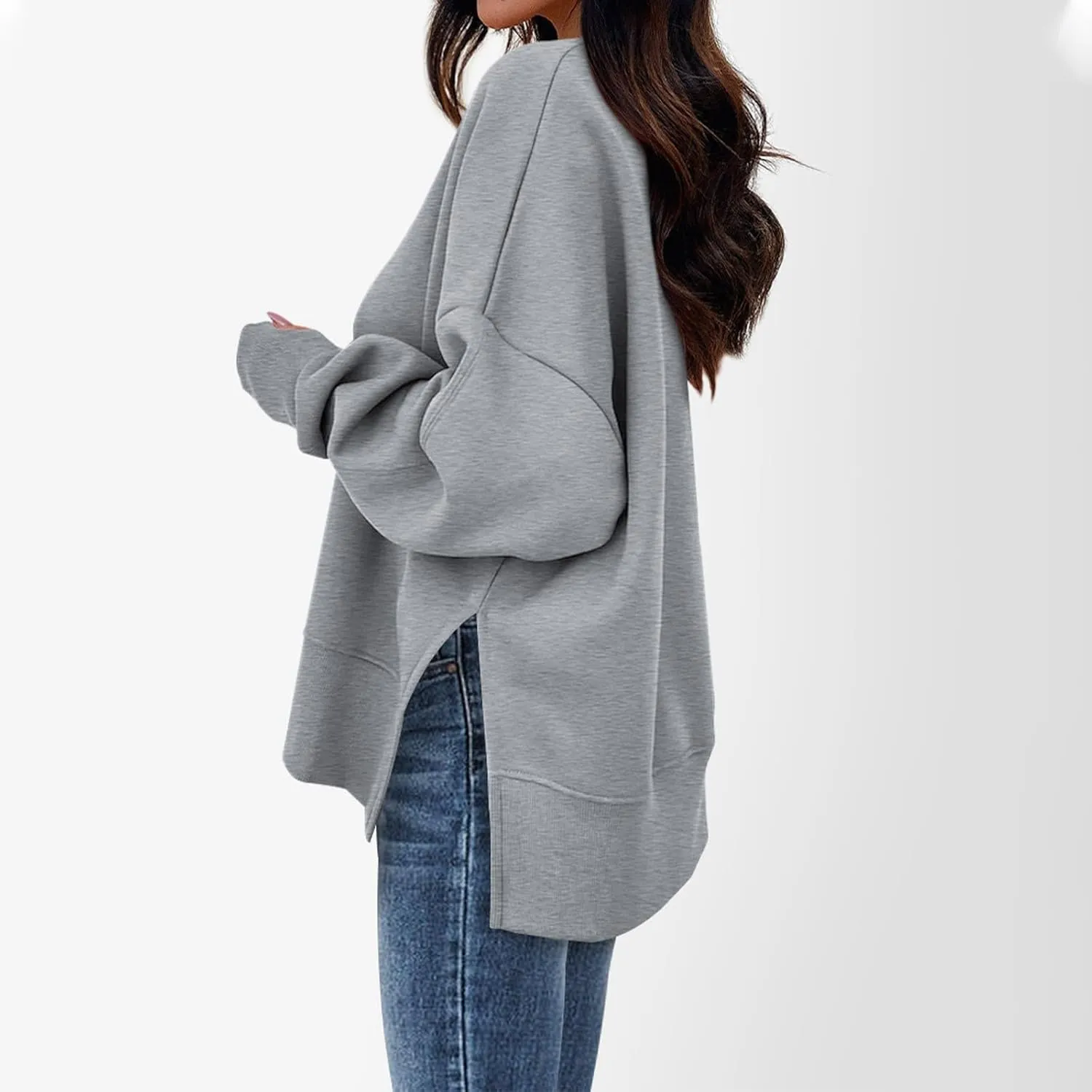 Oversized Sweatshirt for Women Loose Fit Crewneck Side Slit Draped Pullover Sweaters Casual Long Sleeve Comfrt Hoodies
