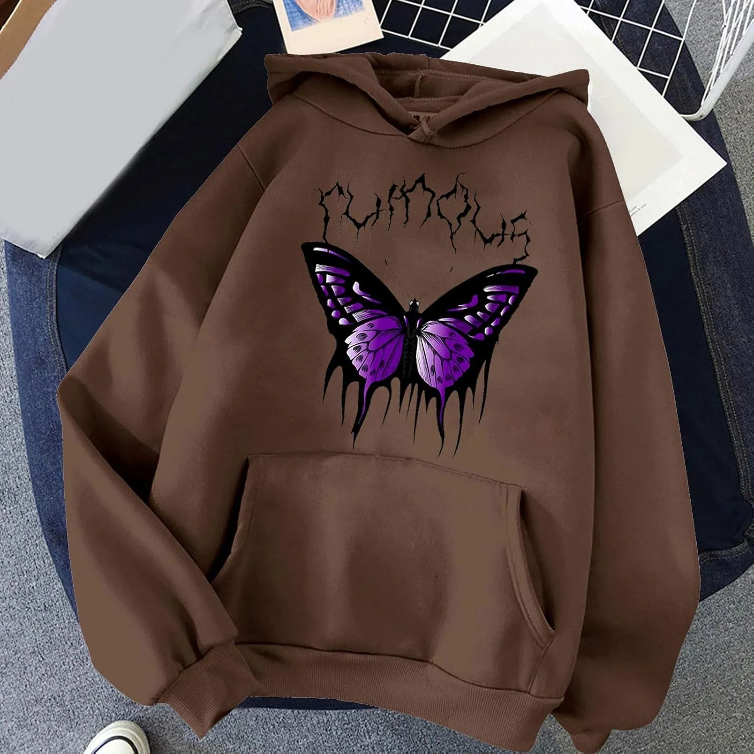 Oversized Sweatshirt For Womens Graphic Butterfly Print Fall Casual Hoodie Drawstring Sweatshirt Pullover With Pockets