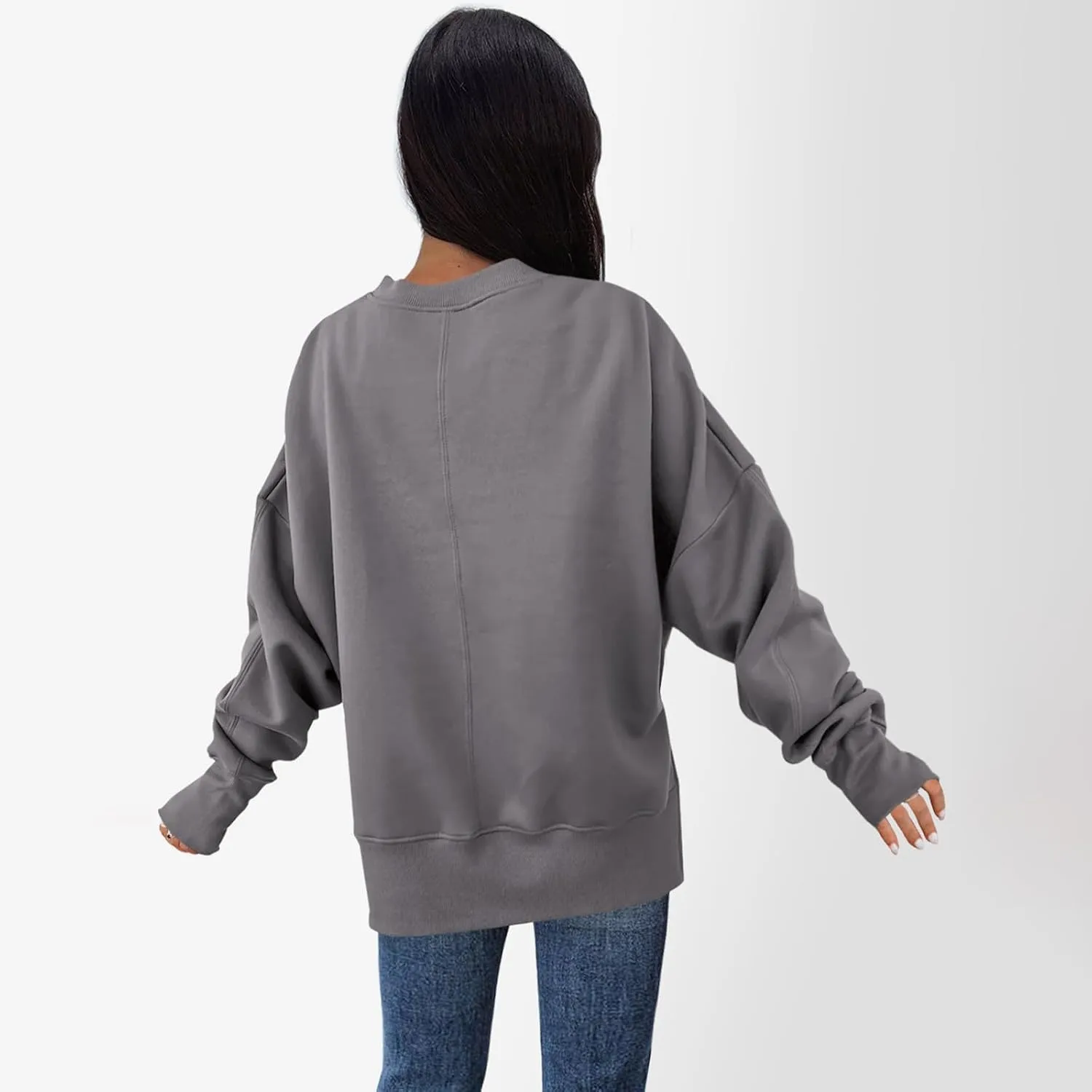 Oversized Sweatshirts for Women 2024 Fall Crew Neck Long Sleeve Tunic Tops Hoodless Cute Side Slit Pull Over Outfits