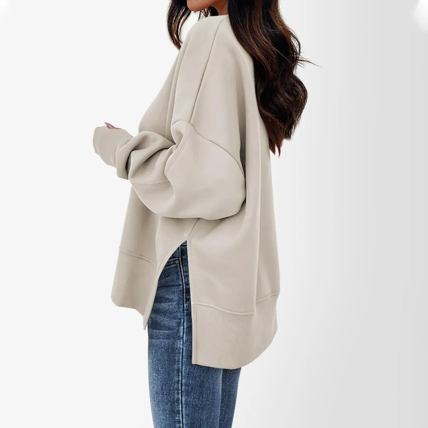 Oversized Sweatshirts for Women Loose Fit Long Sleeve Crew Neck Sweatshirts Casual Split Hem Thumb Hole Pullover