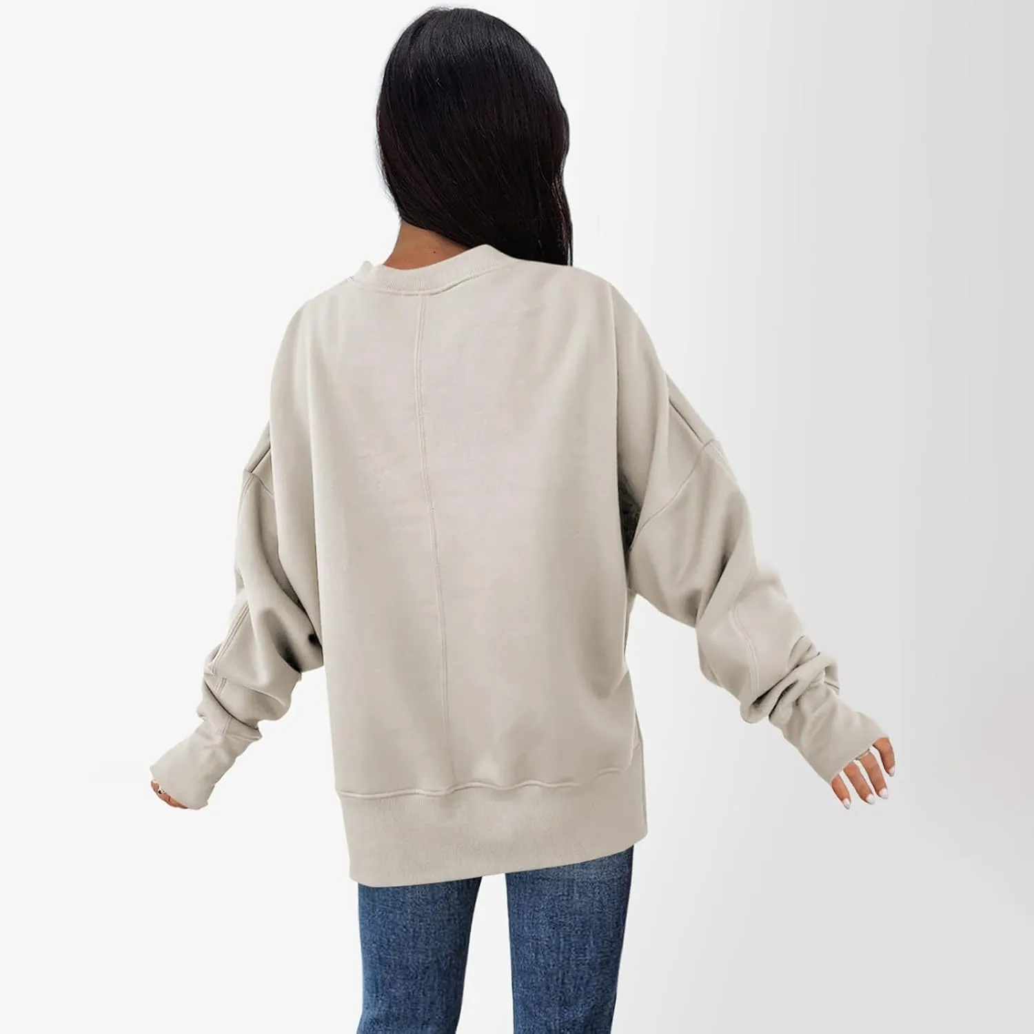 Oversized Sweatshirts for Women Loose Fit Long Sleeve Crew Neck Sweatshirts Casual Split Hem Thumb Hole Pullover