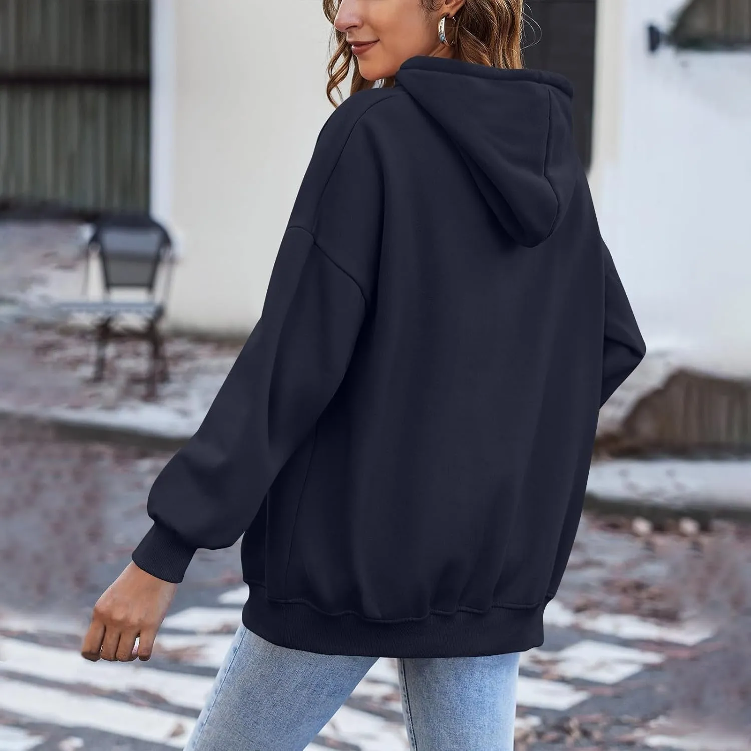 Oversized Zip Up Hoodie for Women Y2k Drawstring Fleece Jacket Long Sleeve Hooded Pullover Sweatshirts with Pockets