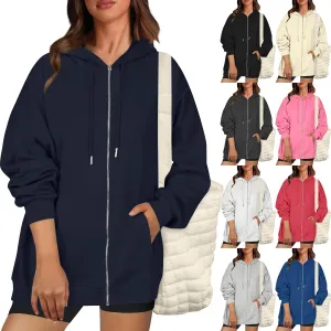 Oversized Zip Up Hoodie for Women Y2k Drawstring Fleece Jacket Long Sleeve Hooded Pullover Sweatshirts with Pockets