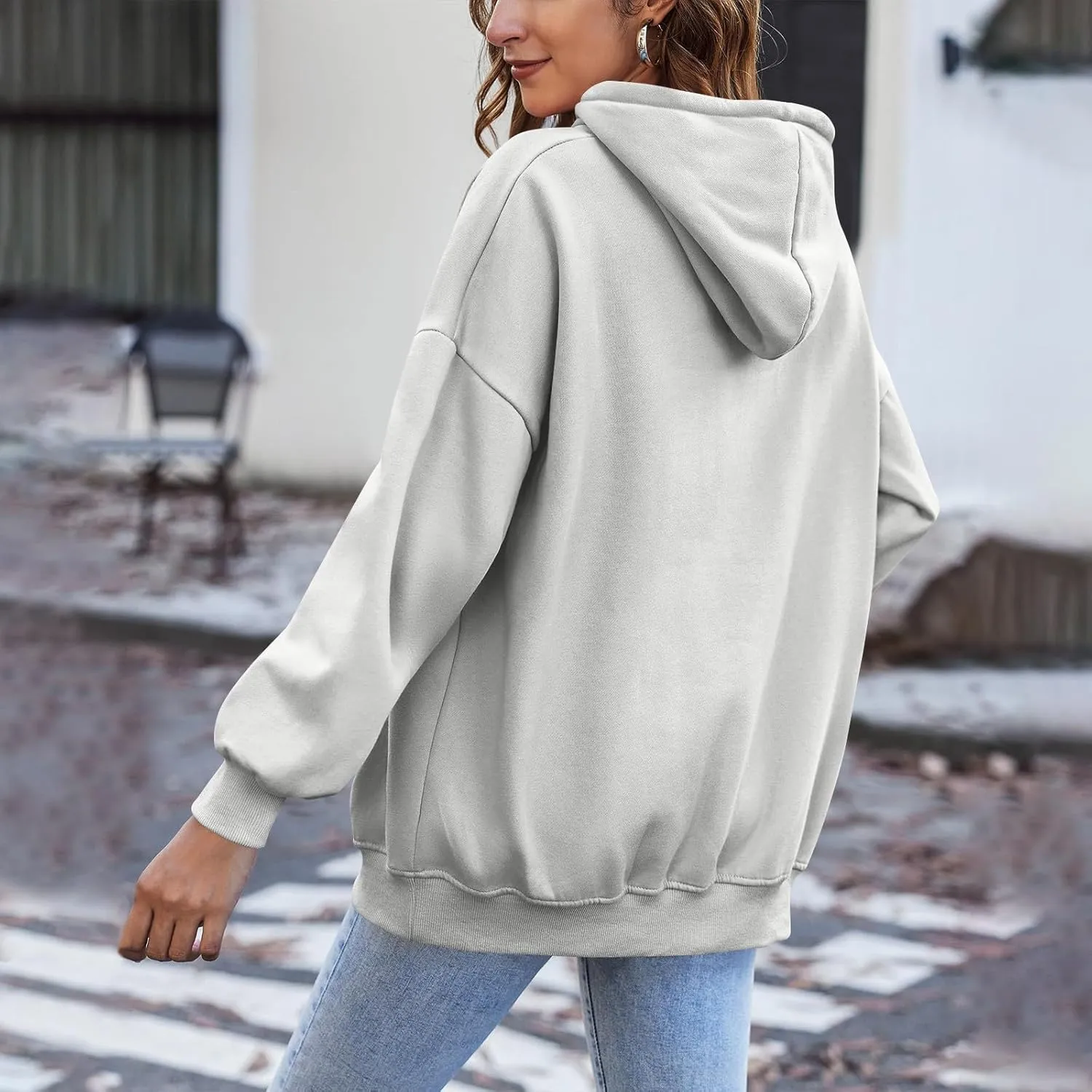 Oversized Zip Up Hoodie for Women Y2k Drawstring Fleece Jacket Long Sleeve Hooded Pullover Sweatshirts with Pockets