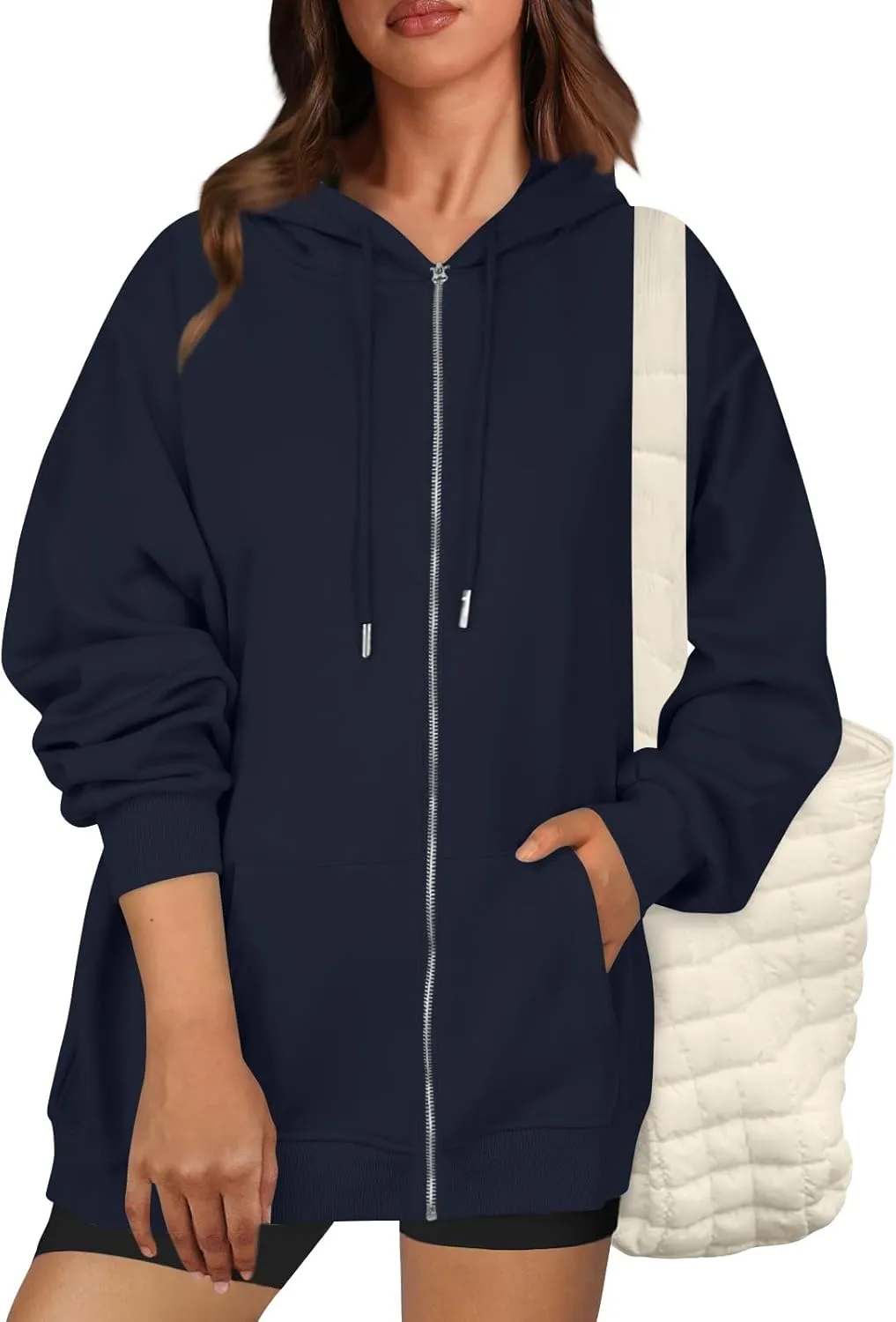 Oversized Zip Up Hoodie for Women Y2k Drawstring Fleece Jacket Long Sleeve Hooded Pullover Sweatshirts with Pockets