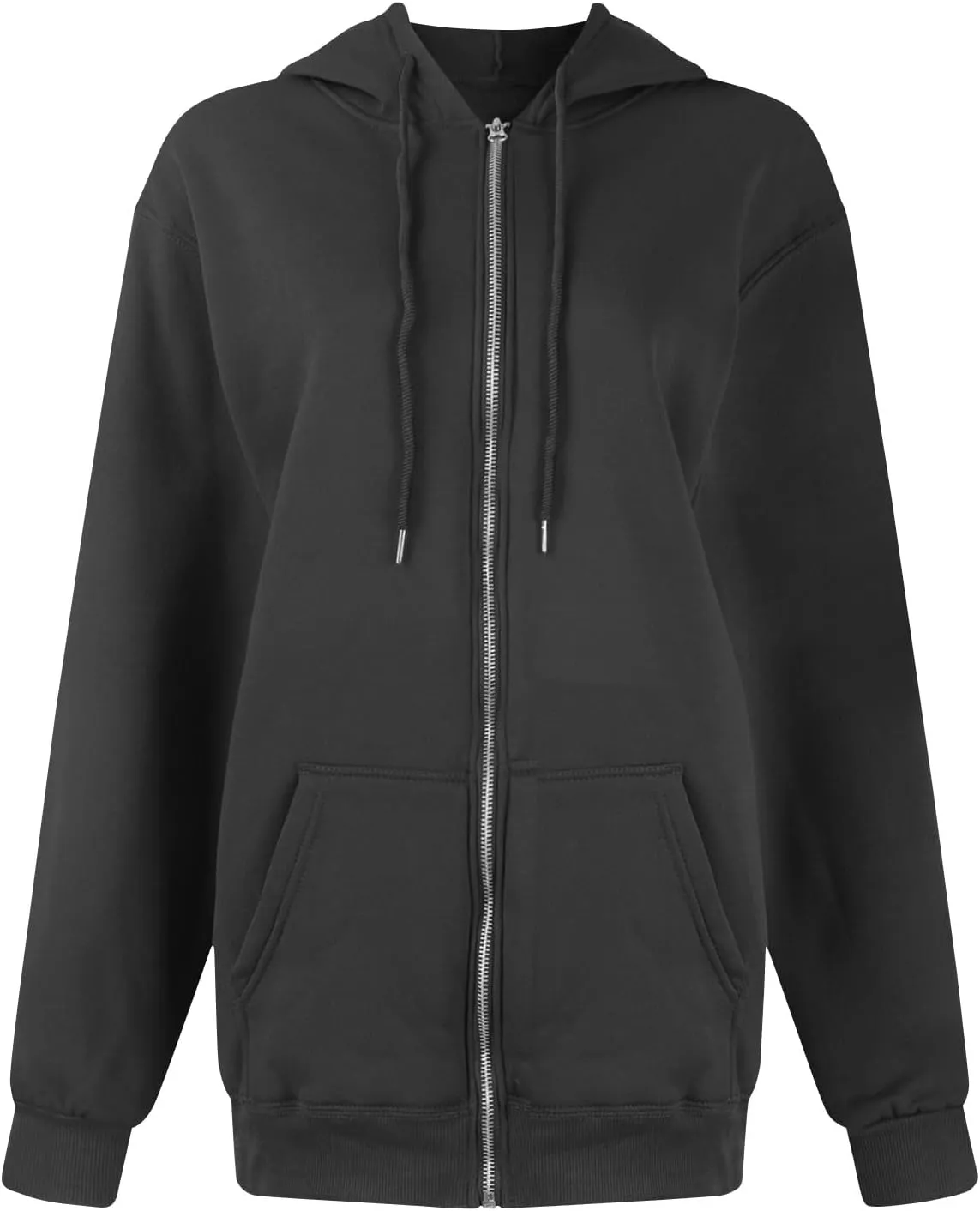 Oversized Zip Up Hoodie for Women Y2k Drawstring Fleece Jacket Long Sleeve Hooded Pullover Sweatshirts with Pockets