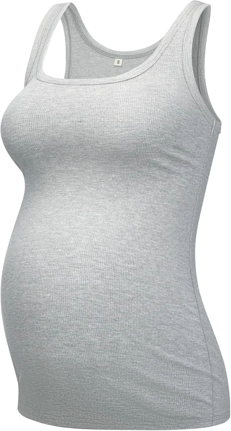 PACBREEZE Women's Maternity Tank Top U-Neck Sleeveless Pregnancy Basic Clothes Vest, S-XL