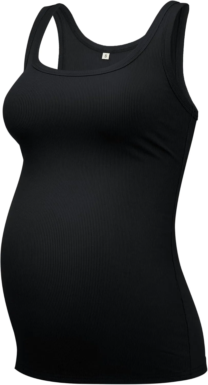 PACBREEZE Women's Maternity Tank Top U-Neck Sleeveless Pregnancy Basic Clothes Vest, S-XL