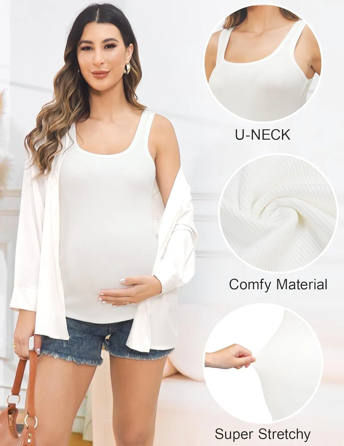 PACBREEZE Women's Maternity Tank Top U-Neck Sleeveless Pregnancy Basic Clothes Vest, S-XL