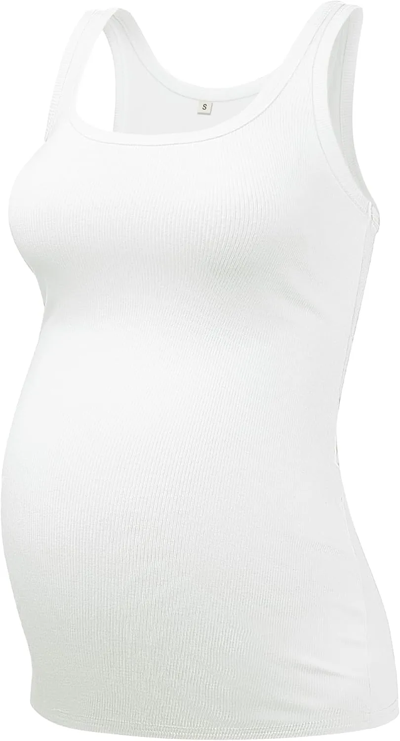 PACBREEZE Women's Maternity Tank Top U-Neck Sleeveless Pregnancy Basic Clothes Vest, S-XL