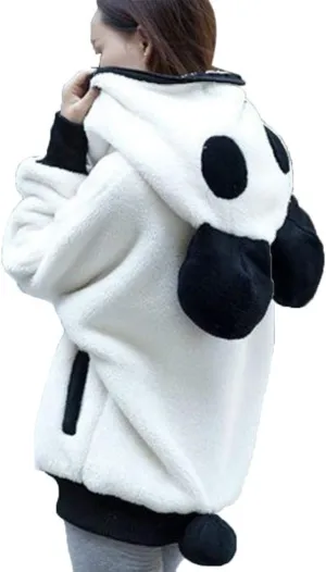 Panda Bear Coat Outerwear Jacket Hooded Cute Women Winter Ear Hoodie Warm Women's Coat Walking Jacket