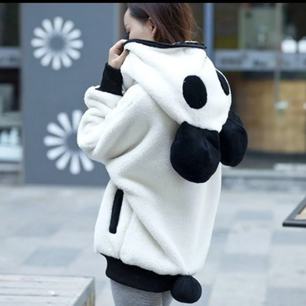 Panda Bear Coat Outerwear Jacket Hooded Cute Women Winter Ear Hoodie Warm Women's Coat Walking Jacket