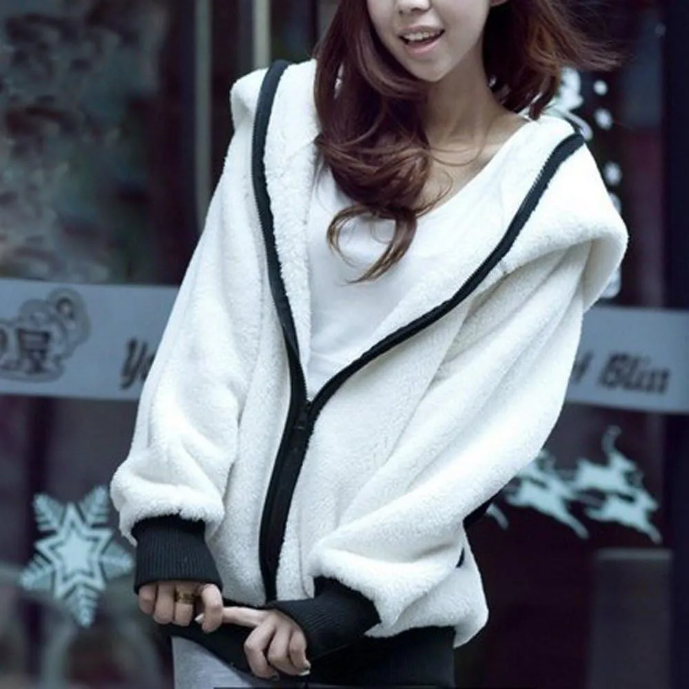 Panda Bear Coat Outerwear Jacket Hooded Cute Women Winter Ear Hoodie Warm Women's Coat Walking Jacket