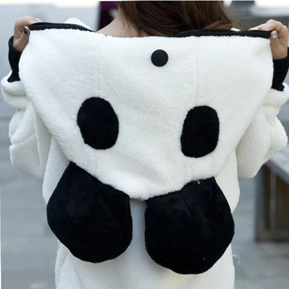 Panda Bear Coat Outerwear Jacket Hooded Cute Women Winter Ear Hoodie Warm Women's Coat Walking Jacket