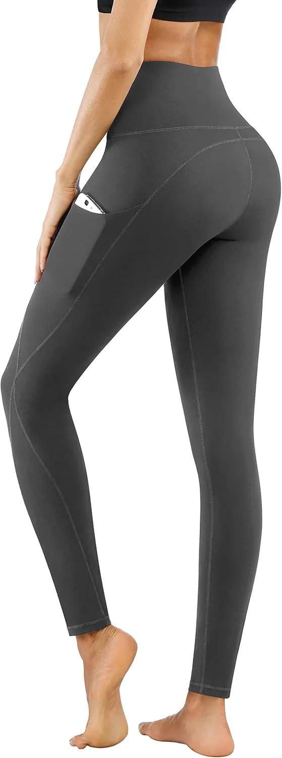 PHISOCKAT 2 Pack High Waist Yoga Pants with Pockets, Tummy Control Leggings, Workout 4 Way Stretch Yoga Leggings