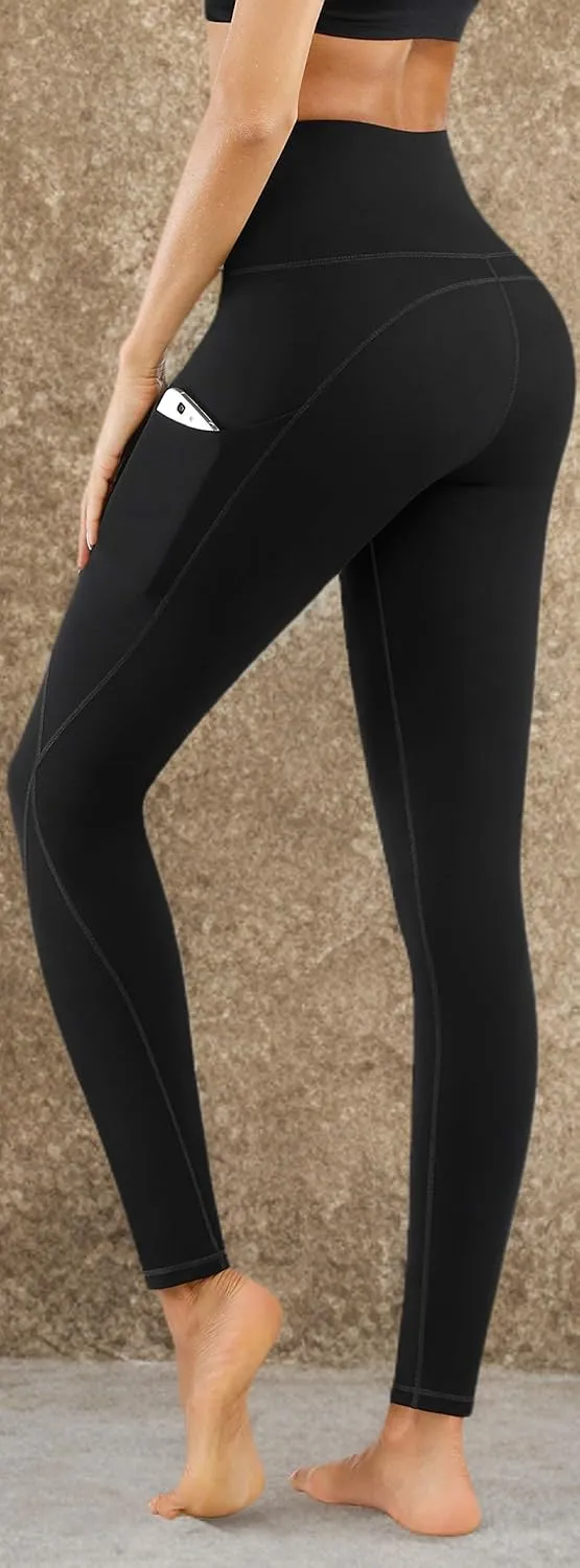 PHISOCKAT 2 Pack High Waist Yoga Pants with Pockets, Tummy Control Leggings, Workout 4 Way Stretch Yoga Leggings