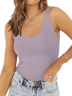 PINKMSTYLE Womens Basic Double Lined V Neck Tank Tops Slimming Workout Summer Tops Sleeveless Shirts