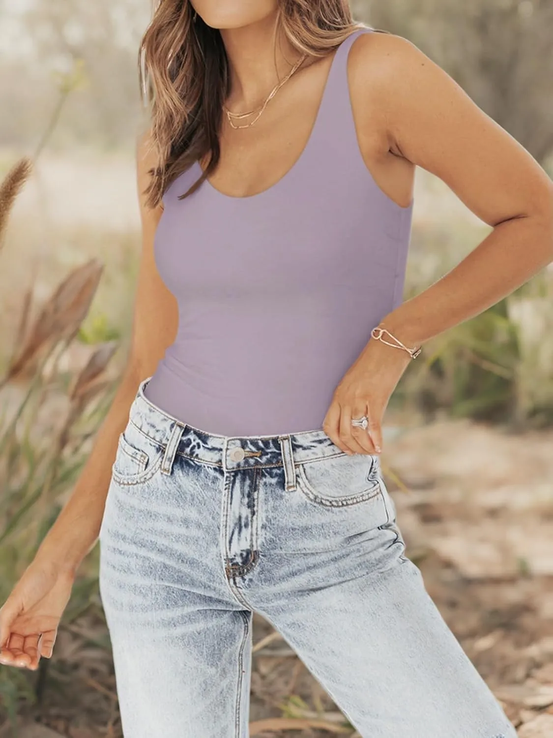 PINKMSTYLE Womens Basic Double Lined V Neck Tank Tops Slimming Workout Summer Tops Sleeveless Shirts
