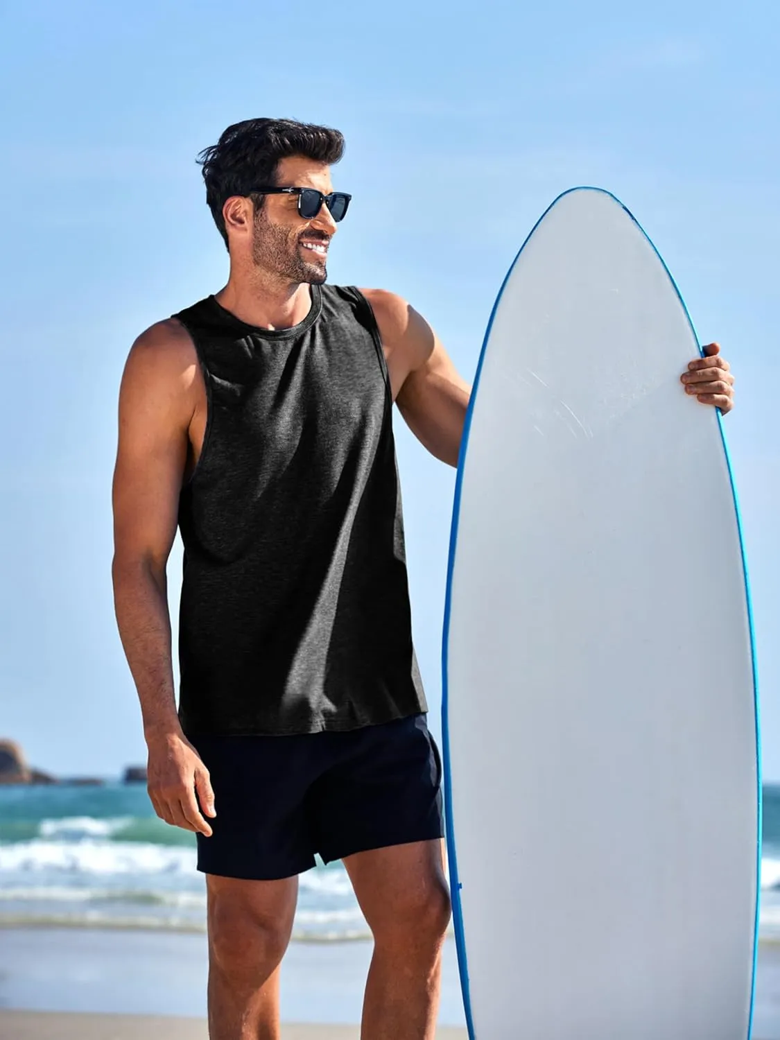 PINSPARK Men's 3 Pack Gym Tank Tops Workout Quick Dry Athletic Tank Top for Men Multipack Sleeveless Beach Swimming Shirts