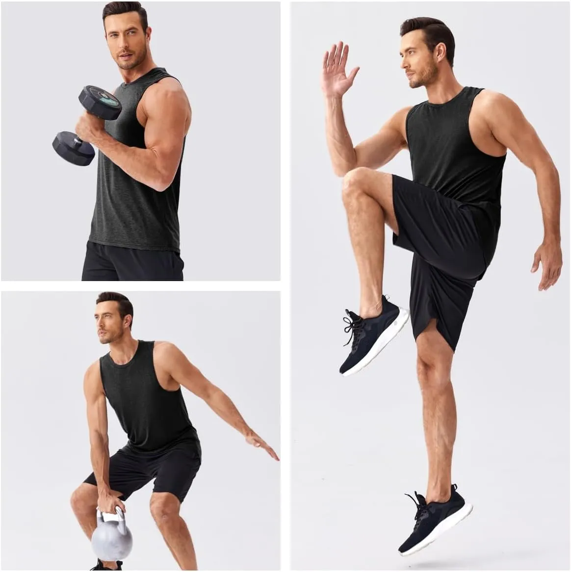 PINSPARK Men's 3 Pack Gym Tank Tops Workout Quick Dry Athletic Tank Top for Men Multipack Sleeveless Beach Swimming Shirts