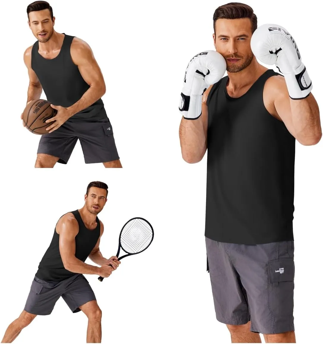 PINSPARK Men's 3 Pack Gym Tank Tops Workout Quick Dry Athletic Tank Top for Men Multipack Sleeveless Beach Swimming Shirts
