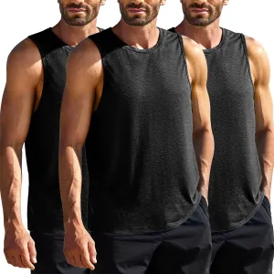 PINSPARK Men's 3 Pack Gym Tank Tops Workout Quick Dry Athletic Tank Top for Men Multipack Sleeveless Beach Swimming Shirts