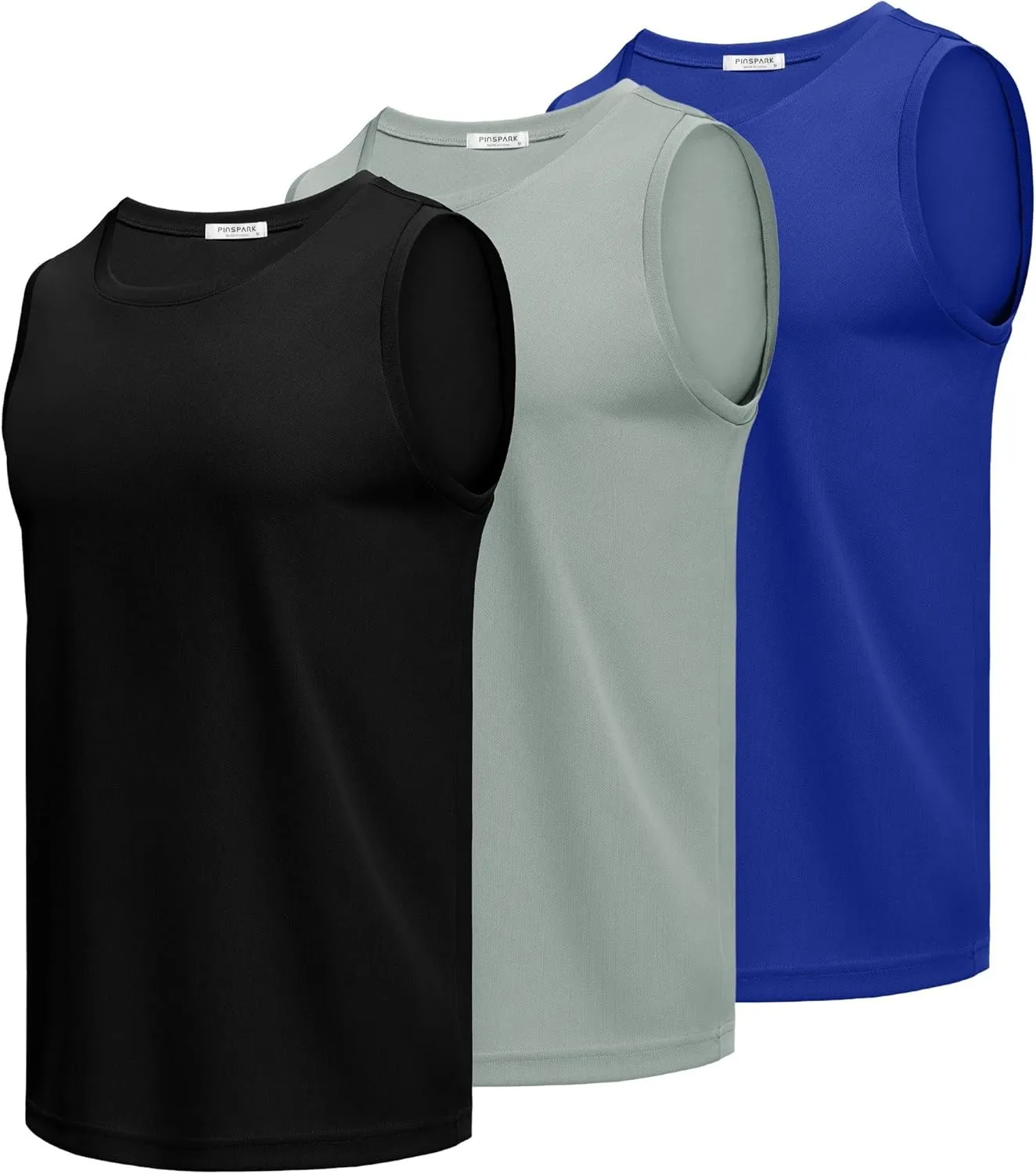 PINSPARK Men's 3 Pack Workout Tank Tops Quick Dry Sleeveless Muscle Tee Gym Bodybuilding Fitness Shirts for Men