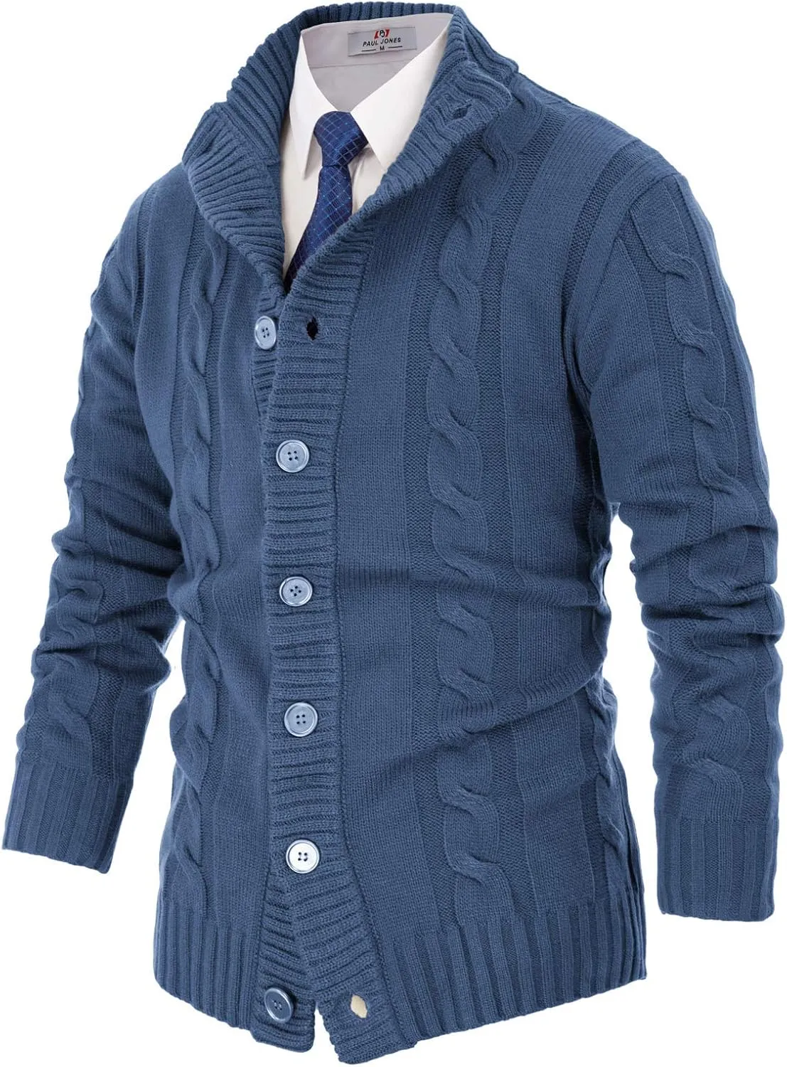 PJ PAUL JONES Men's Cardigan Sweaters Stand Collar Cable Knit Button Sweater