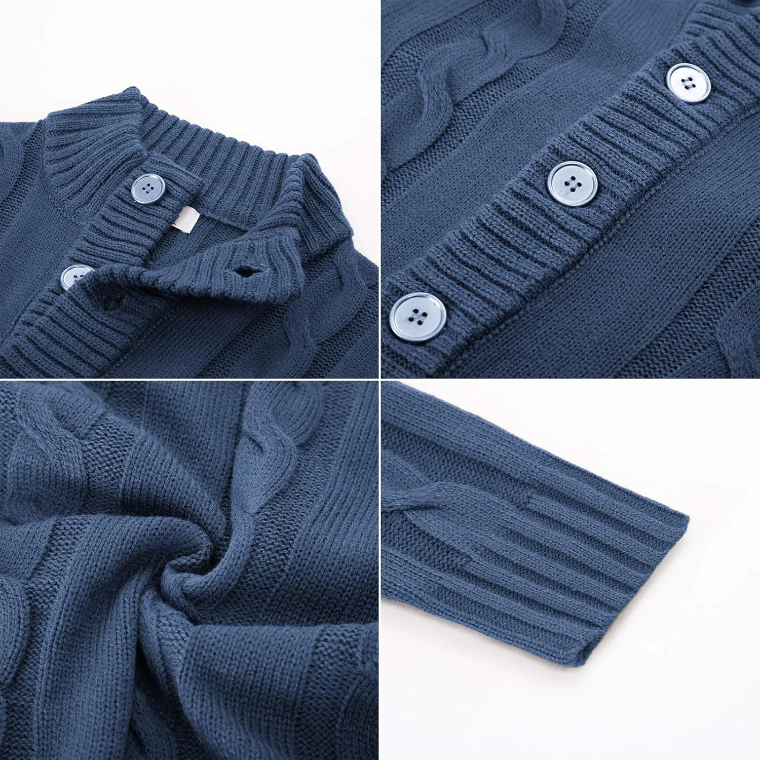 PJ PAUL JONES Men's Cardigan Sweaters Stand Collar Cable Knit Button Sweater