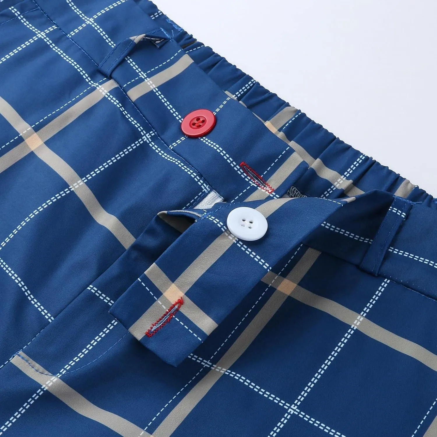 Plaid Dress Pants for Men Skinny Expandable Waist Slim Fit Chinos Grid Tailored Pants Modern Business Pencil Long Pants