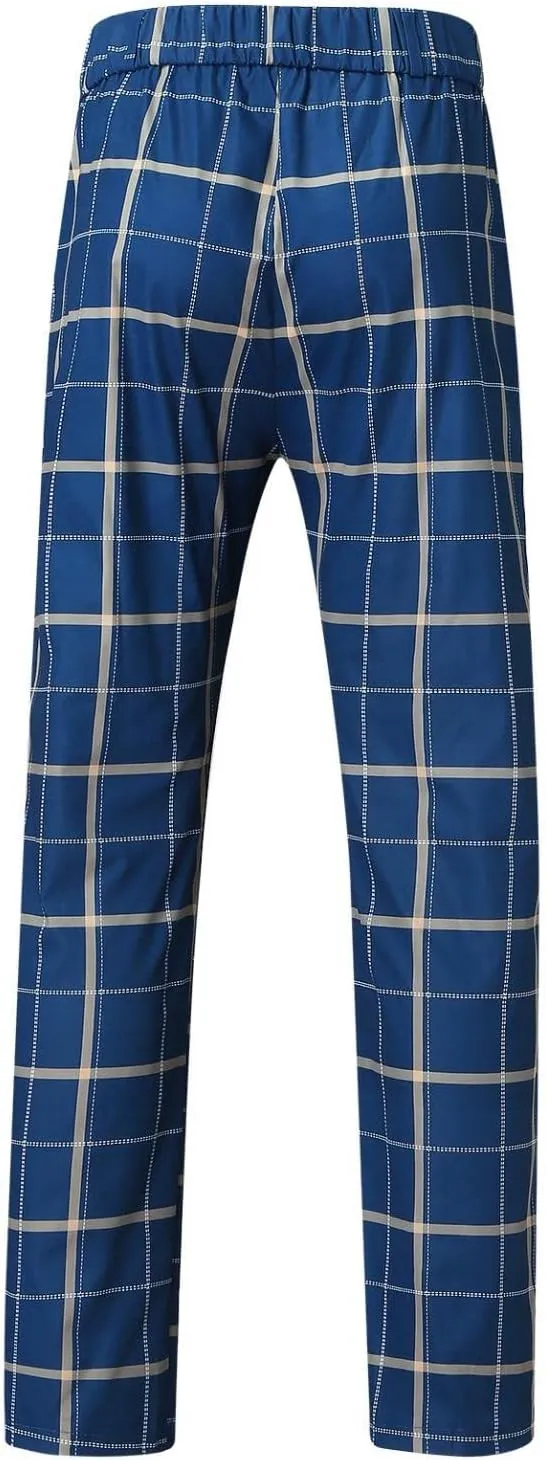 Plaid Dress Pants for Men Skinny Expandable Waist Slim Fit Chinos Grid Tailored Pants Modern Business Pencil Long Pants