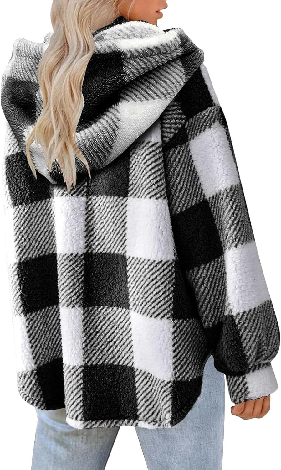 Plaid Fleece Shacket Jacket Womens Oversized Flannel Button Fall Hoodie Jackets With Pockets Warm Winter Coats