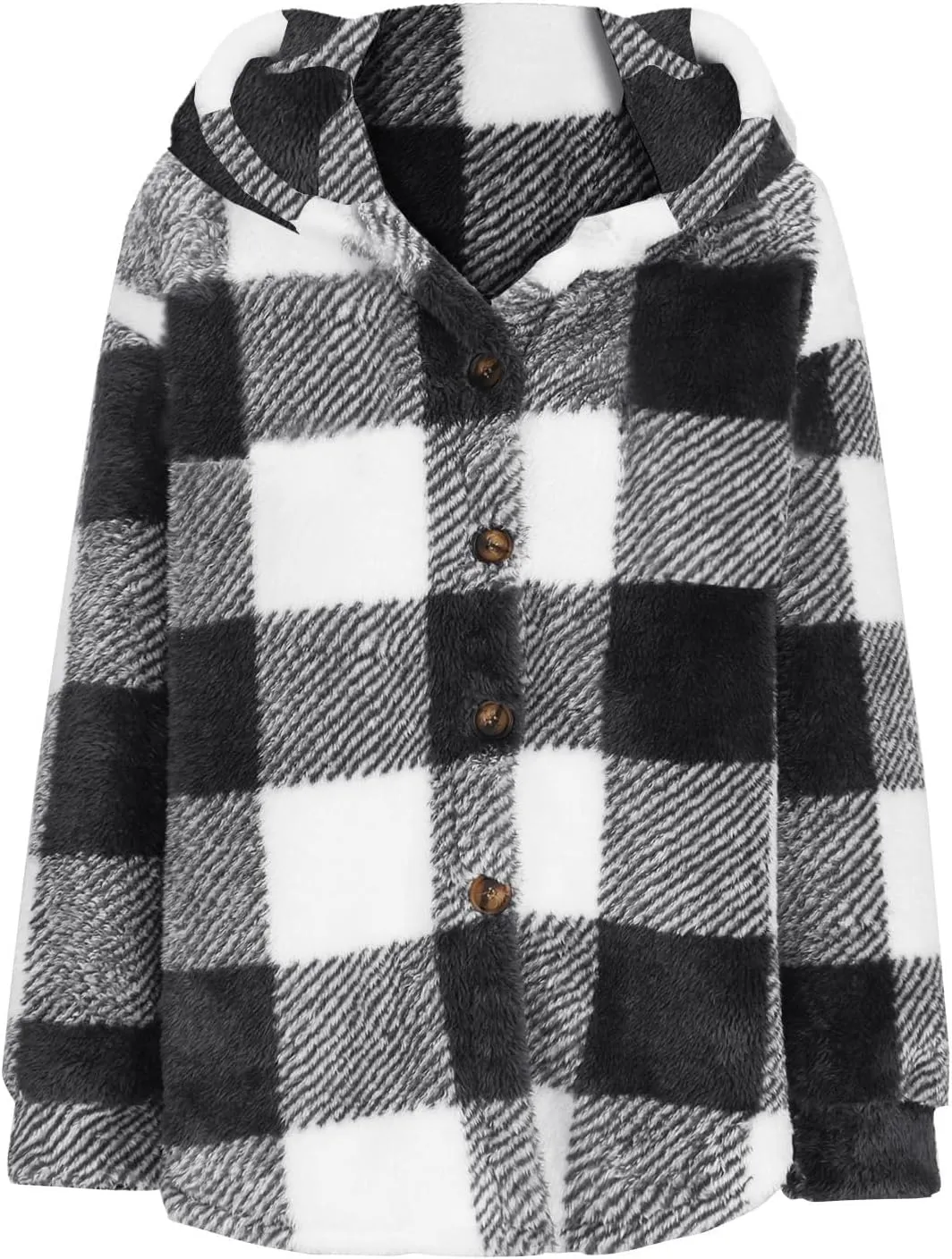 Plaid Fleece Shacket Jacket Womens Oversized Flannel Button Fall Hoodie Jackets With Pockets Warm Winter Coats