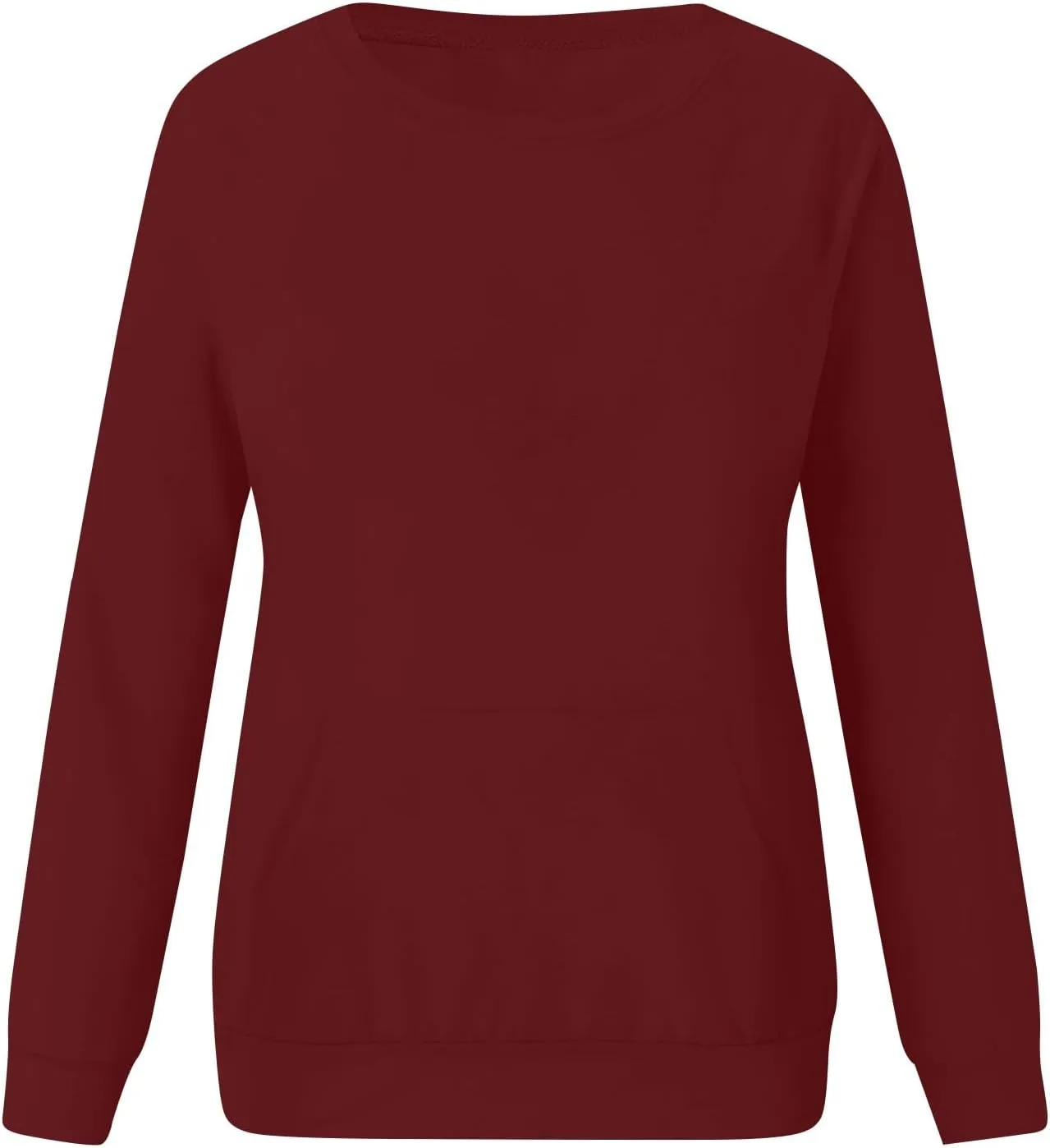 Plain Crewneck Sweatshirts Women Lightweight Fleece Oversized Sweatshirt Pullover Long Sleeve Tops Kangaroo Pocket