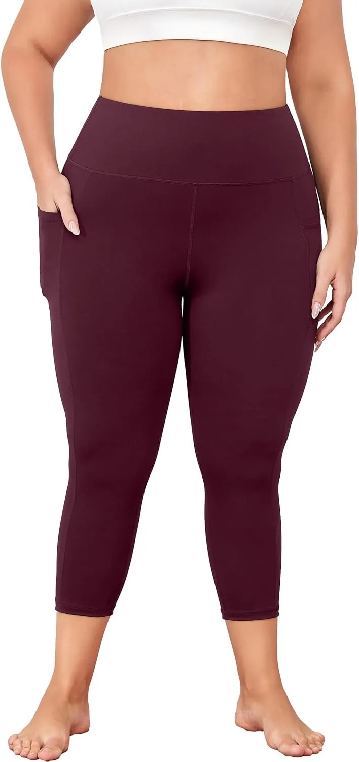 Plus Size Capri Leggings for Women with Pockets, Butt Lifting Yoga Pants Tummy Control, L-5XL Workout Leggings