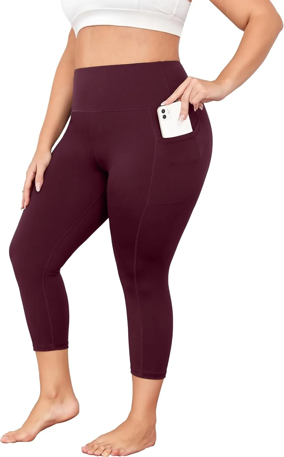 Plus Size Capri Leggings for Women with Pockets, Butt Lifting Yoga Pants Tummy Control, L-5XL Workout Leggings