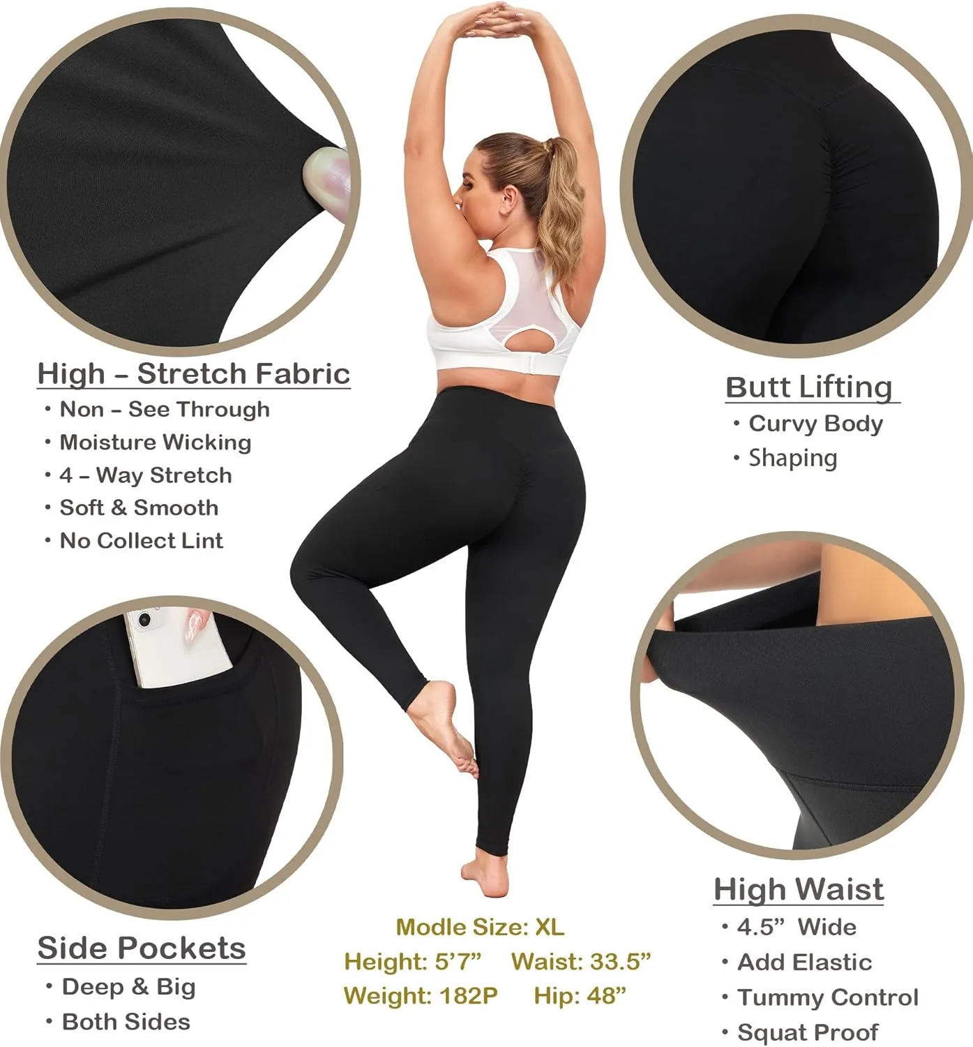 Plus Size Capri Leggings for Women with Pockets, Butt Lifting Yoga Pants Tummy Control, L-5XL Workout Leggings