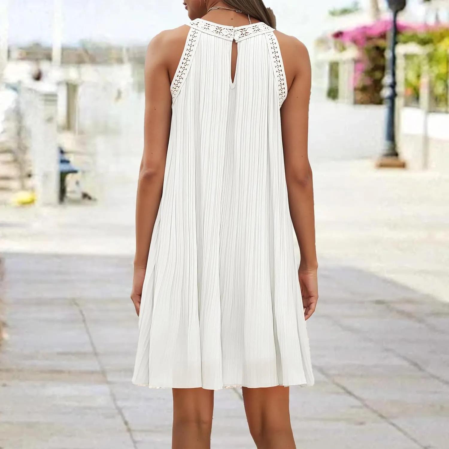 Plus Size Dresses for Curvy Women Boho Sleeveless Mini Dress A Line Ruffle Hem Loose Fit Dresses Summer Sundress