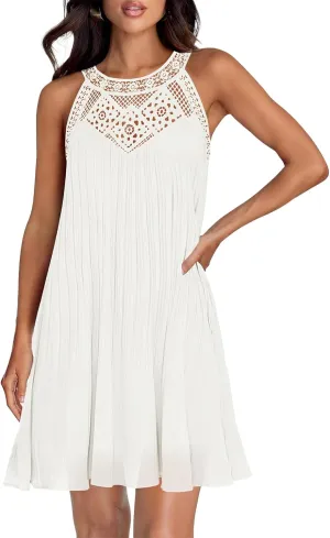 Plus Size Dresses for Curvy Women Boho Sleeveless Mini Dress A Line Ruffle Hem Loose Fit Dresses Summer Sundress