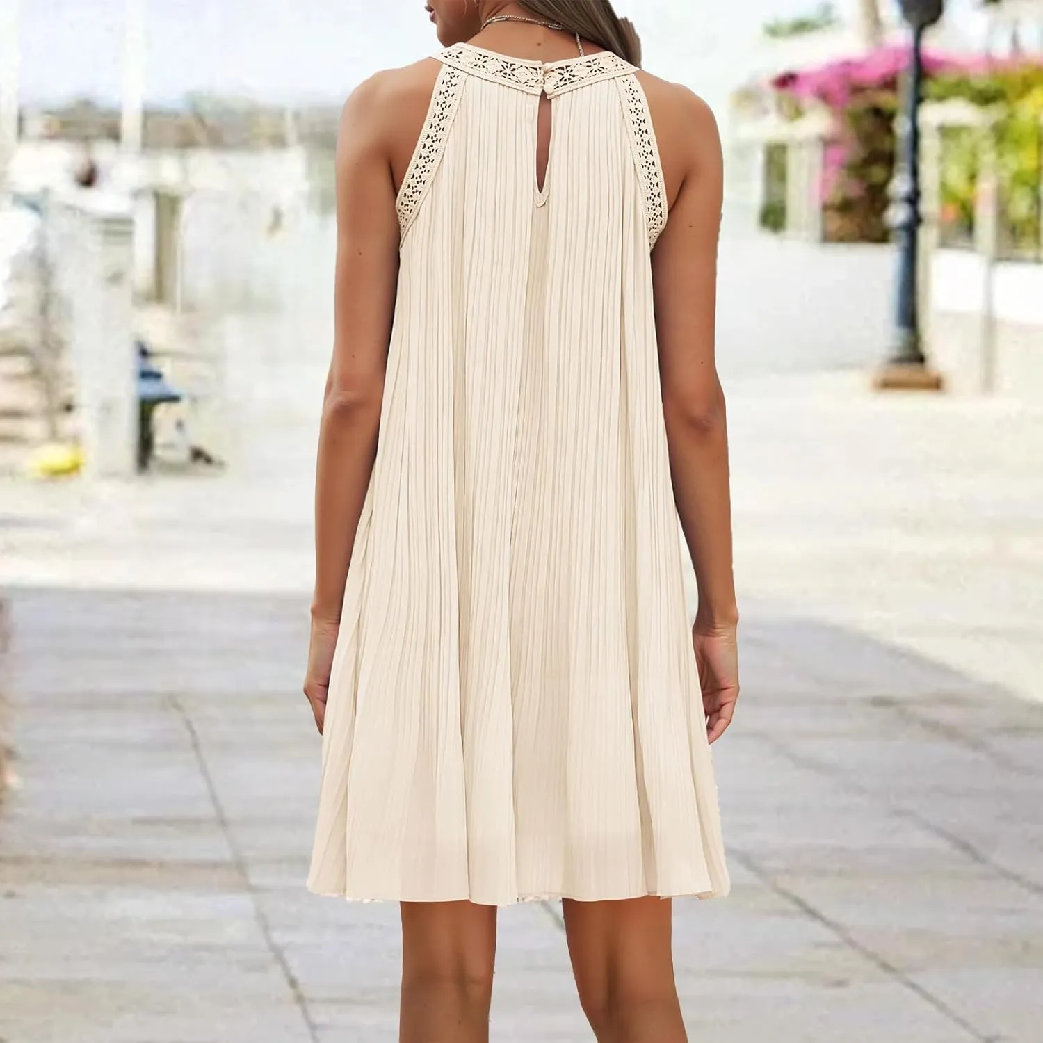 Plus Size Dresses for Curvy Women Boho Sleeveless Mini Dress A Line Ruffle Hem Loose Fit Dresses Summer Sundress