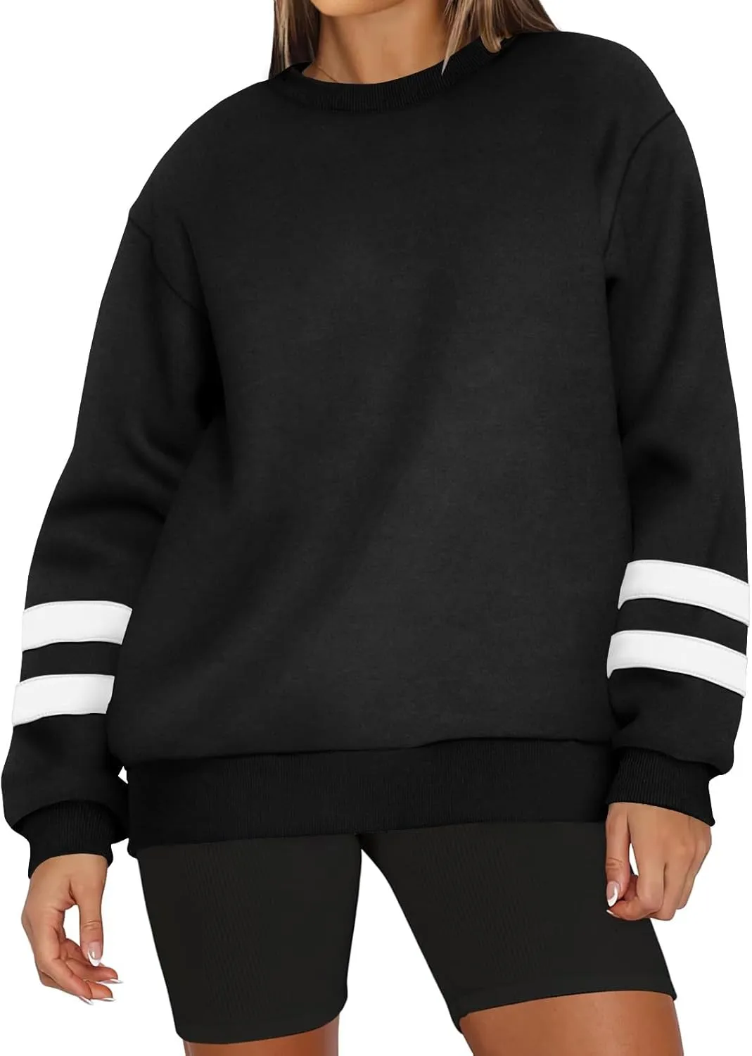 Plus Size Sweaters for Women Oversized Color Block Fleece Sweater Comfy Y2k Crewneck Sweatshirt Long Sleeve Pullover