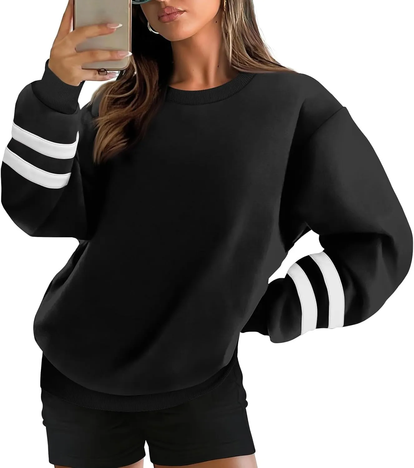 Plus Size Sweaters for Women Oversized Color Block Fleece Sweater Comfy Y2k Crewneck Sweatshirt Long Sleeve Pullover